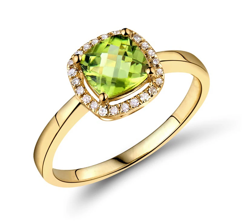 

wholesale trendy diamond 1.15ct green Olivine gem stone 18k gold finger ring jewelry