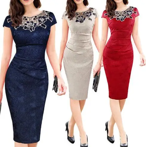 

Women Contrast Party Cocktail Wear To Work Office Business Evening Pencil Dress, As picture show