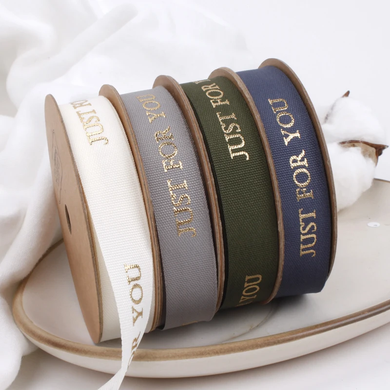 

New Arrival Morandi Color 100% Polyester Gold Foil Printed Taffeta Ribbon