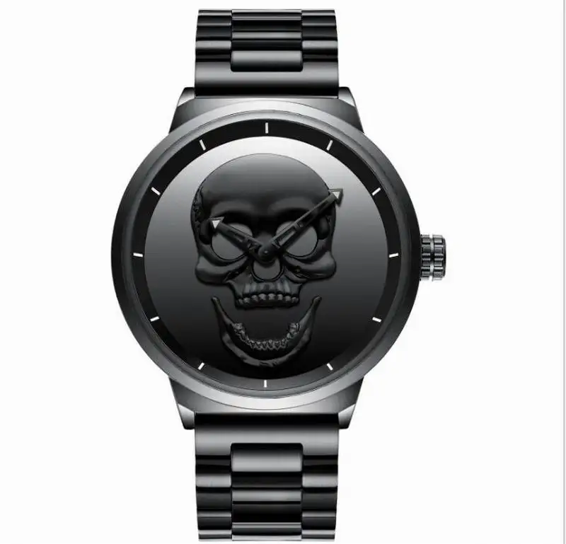 

Unique Punk 3D Skull Men Watch Luxury Steel Gold Black Waterproof Sport Male Quartz Watch, 4 colors available