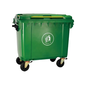 Image of 1100 / 660 Liter HDPE material factory brand garbage container with 4 wheels