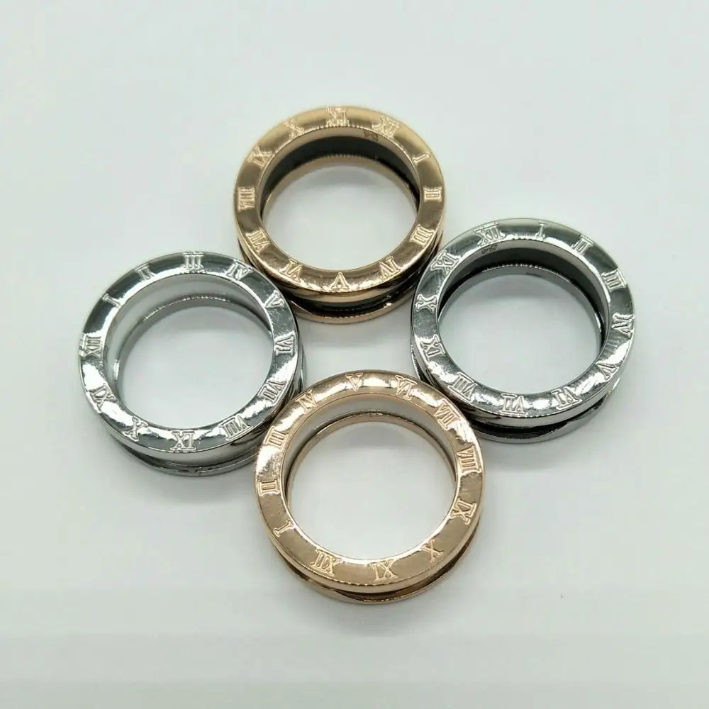 

Hot fashion Titanium steel Rome writing figures Ceramic ring and Spring ring