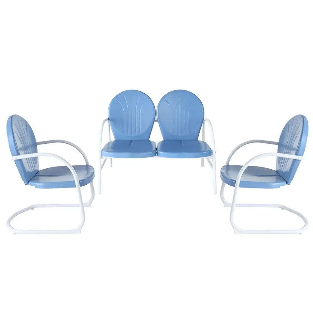 Crosley Furniture Griffith 3-Piece Metal Outdoor Conversation Set with Loveseat and 2 Chairs - Sky Blue