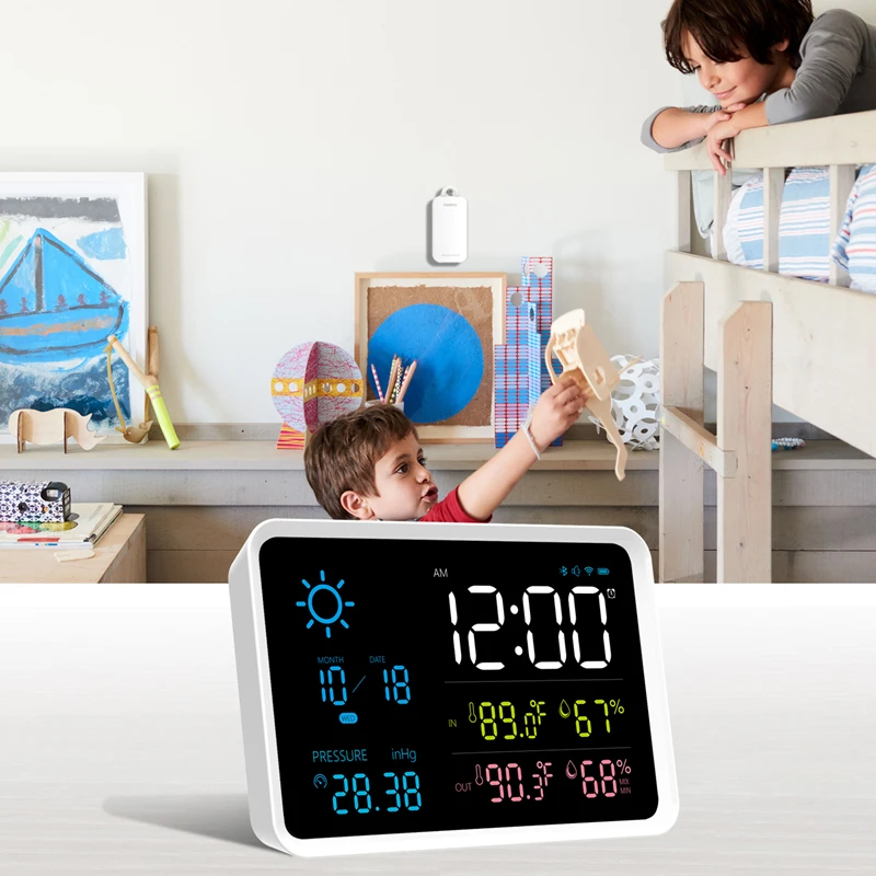 Modern Design White Color Digital Clock And Weather Station Wireless