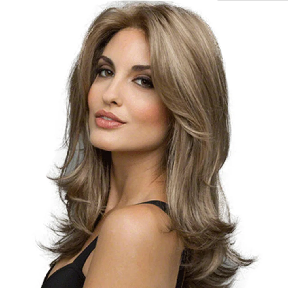 

Free shipping 2019 hot selling natural curls wigs fashion light brown ladies wavy wig synthetic hair factory price