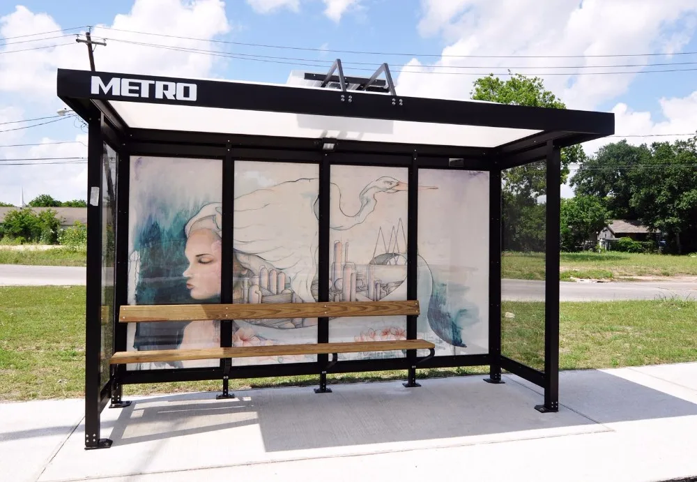 Outdoor Stainless Steel Bus Stop Shelter With Led Display And Bench ...