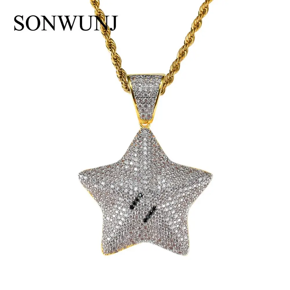 

Bling bling Hip Hop Pentagram Pendant Copper Micro pave with CZ stones Necklace Jewelry for men and women CN014