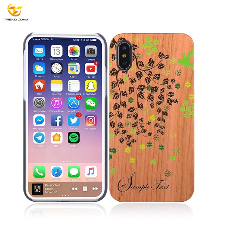 

For iPhone X/XS Laser Engraved Real PC Bamboo Wood OEM Phone Case, Multi