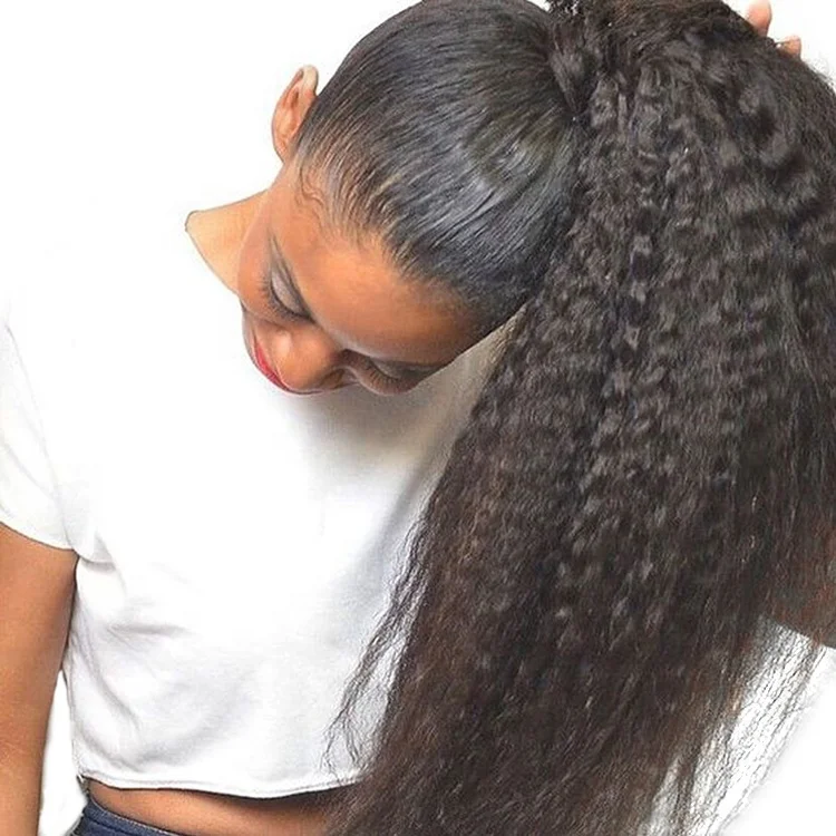 100% Kinky Straight Brazilian Human Hair Drawstring Ponytail For Black Women