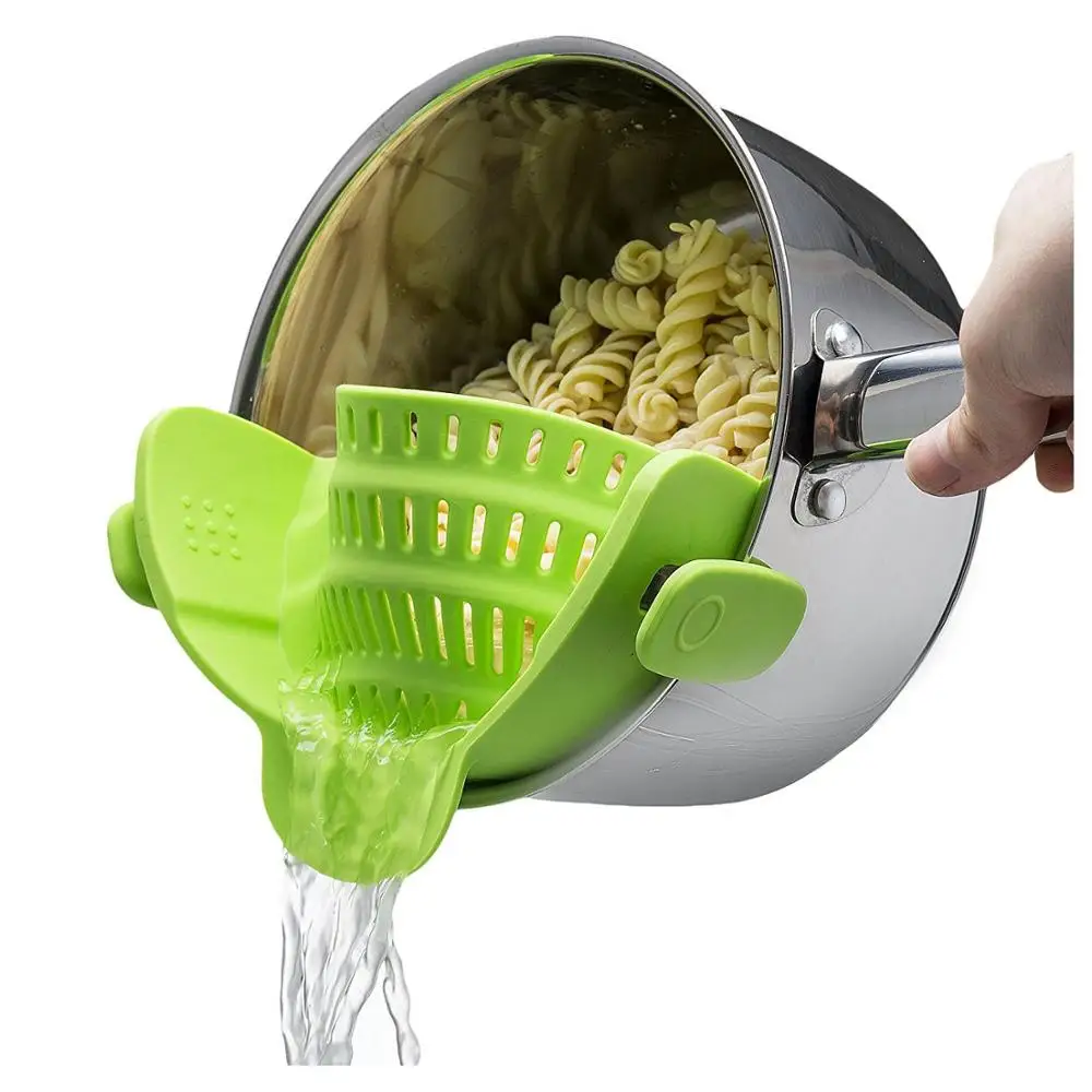 

Heat Resistant Easy To Use And Store Kitchen Pan Pot Bowl Clip-On Snap Strainer Food Strainer For Noodles And Vegetables, Red,sky blue,blue,green,gray,purple