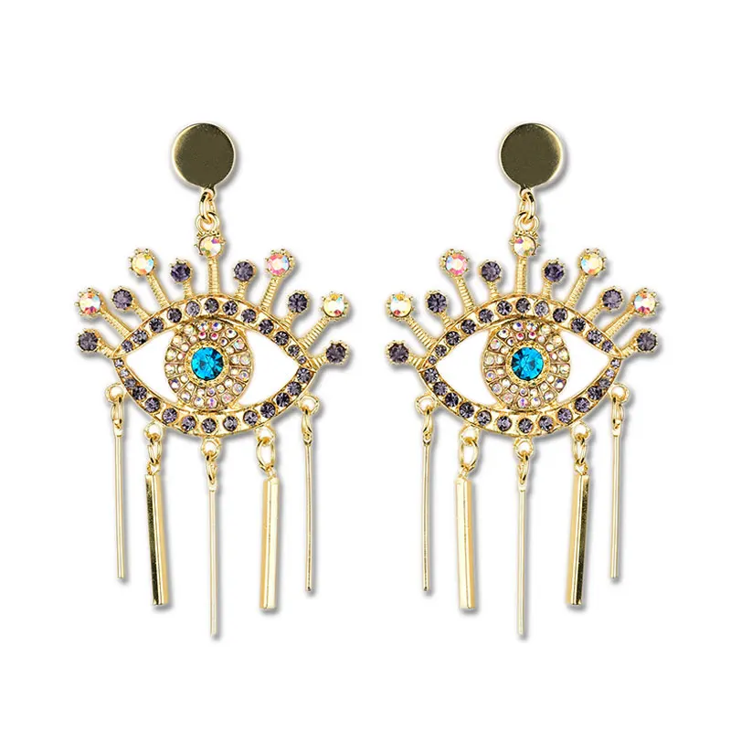 

Latest Design Wholesale Evil Eyes Alloy Crystal Tassel Fashion Stylish Daily Life Earrings For Women, Gold/silver