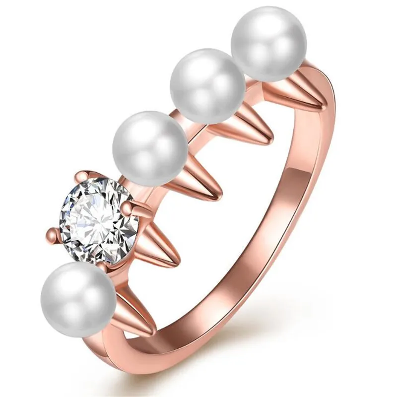 

European and American hot style rose gold ring fashionable female pearl zircon ring crystal jewelry, N/a