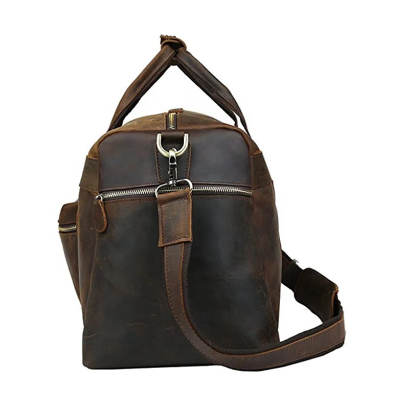 High Quality Thick Cowhide Leather Weekender Travel Duffel Luggage Bag