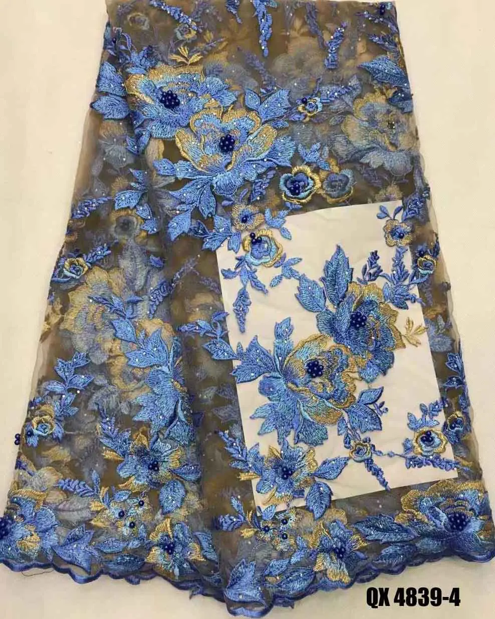 Beautiful sequins pattern royal blue African lace material French ...