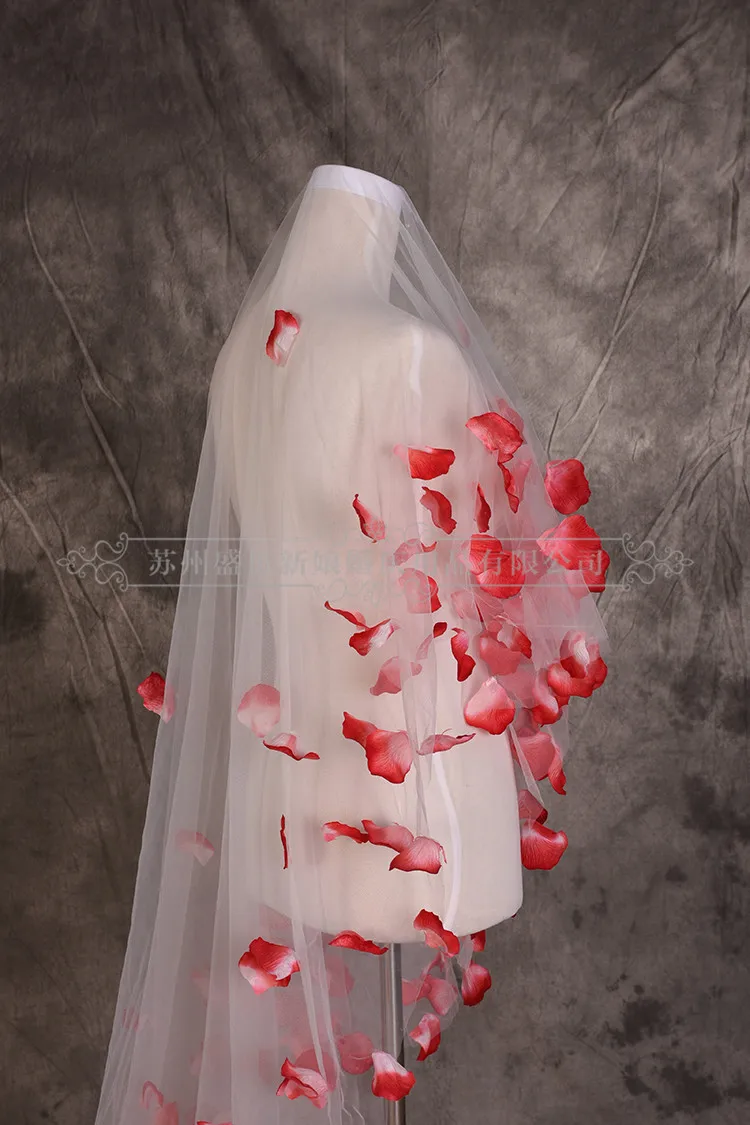red and white wedding veil