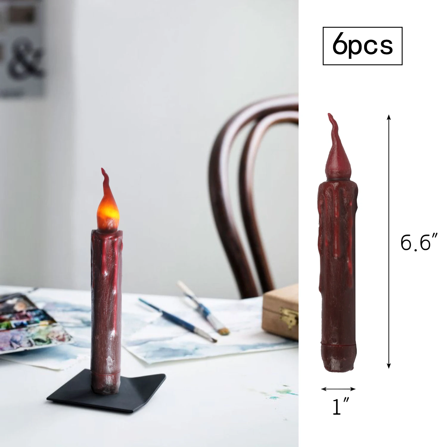Novel Long Stick Soft Pointed Wax Led Taper Candle Red Electric Flicker