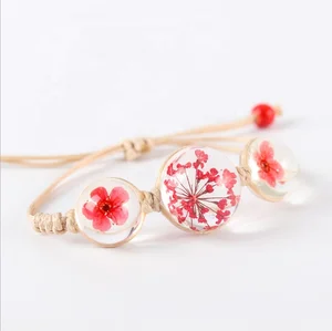 Plant Dried Flower Crystal Glass Ball Bracelet Hand-woven Simple Mantle Student Bracelet
