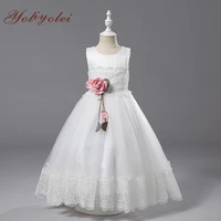 

White Long Girl Flower Girl Dress Puffy Pageant Ball Gown Dress For Kid Prom