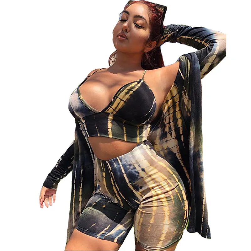 

Casual V Neck Printing Two-piece Shorts Set With Coat, N/a