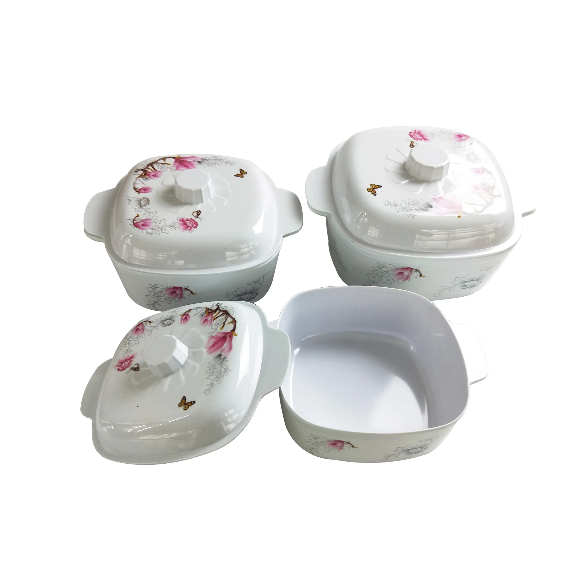 

Melamine kitchen ware square bowl with lid plastic bowl set, Customized