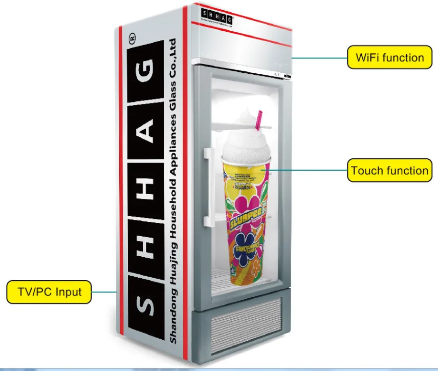 Transparent LCD refrigerator freezer fridge, with touch screen and advertise display function