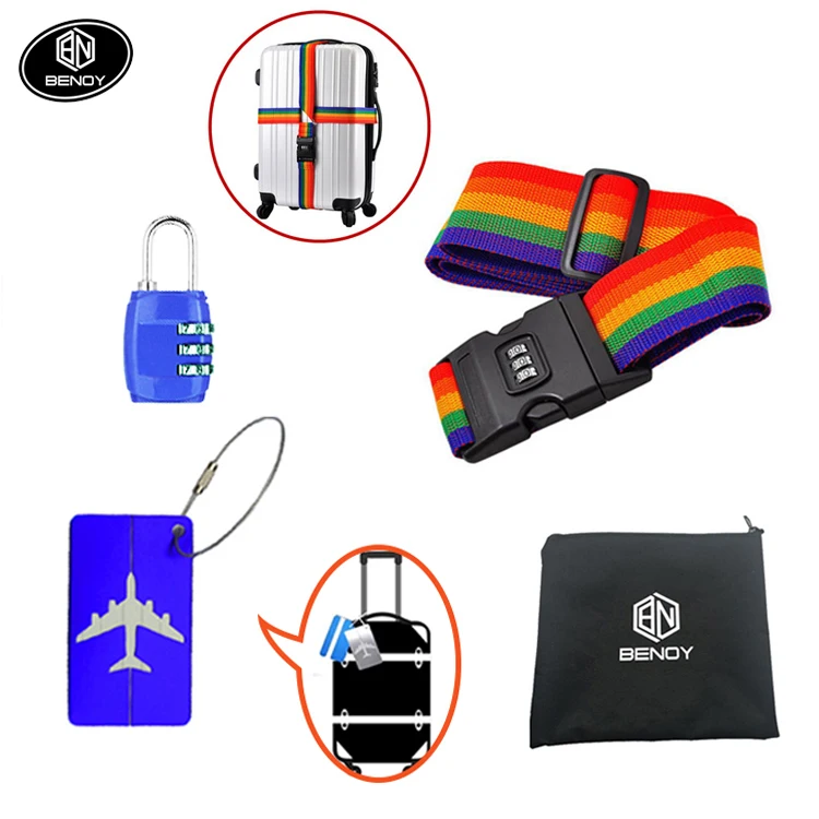 

Factory Amazon customized adjustable cross travel luggage strap suitcase belt with combination lock