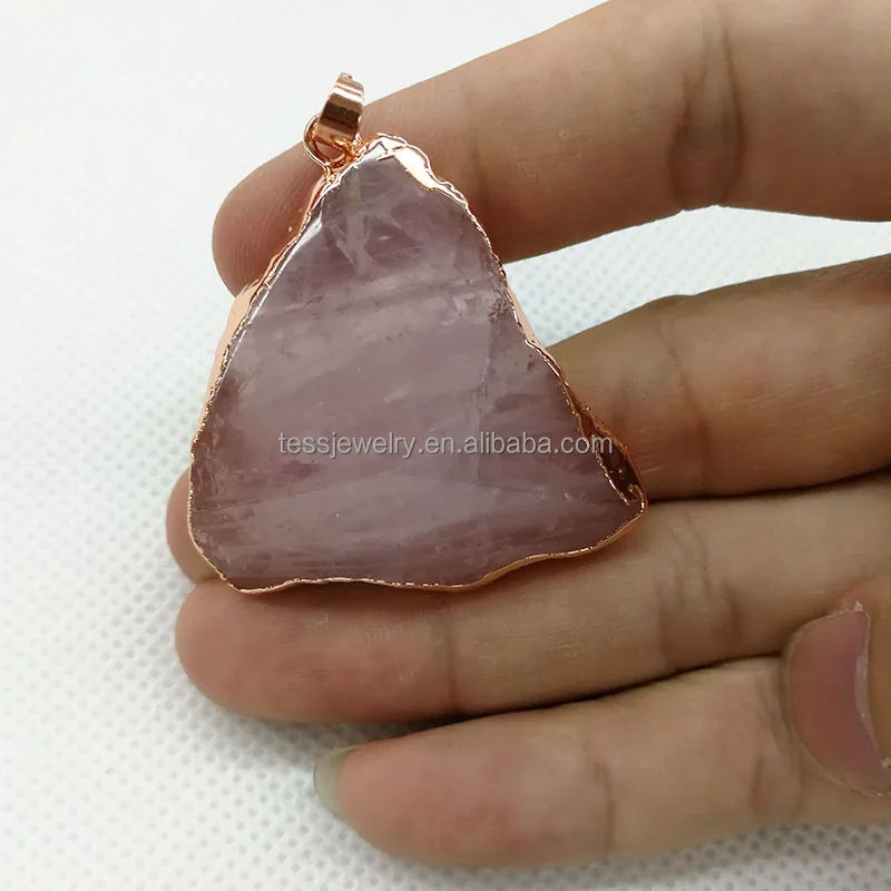 

Natural Pink Rose Quartz energy pendant Gold plated Necklace Raw Gemstone Necklace Pendants Crystal, Pink rose quartz pendant