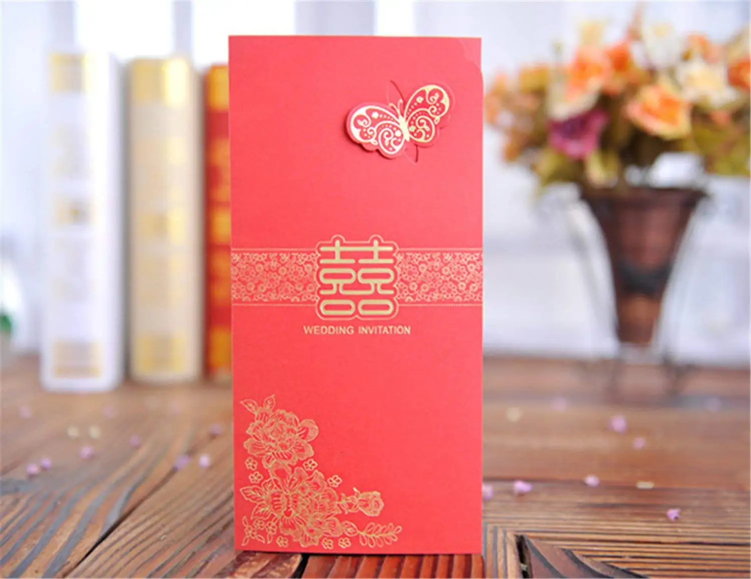 Skyseen 25Pcs Chinese Red Traditional Style Laser Cutting Invitation Cards Wedding Party Invitation Card