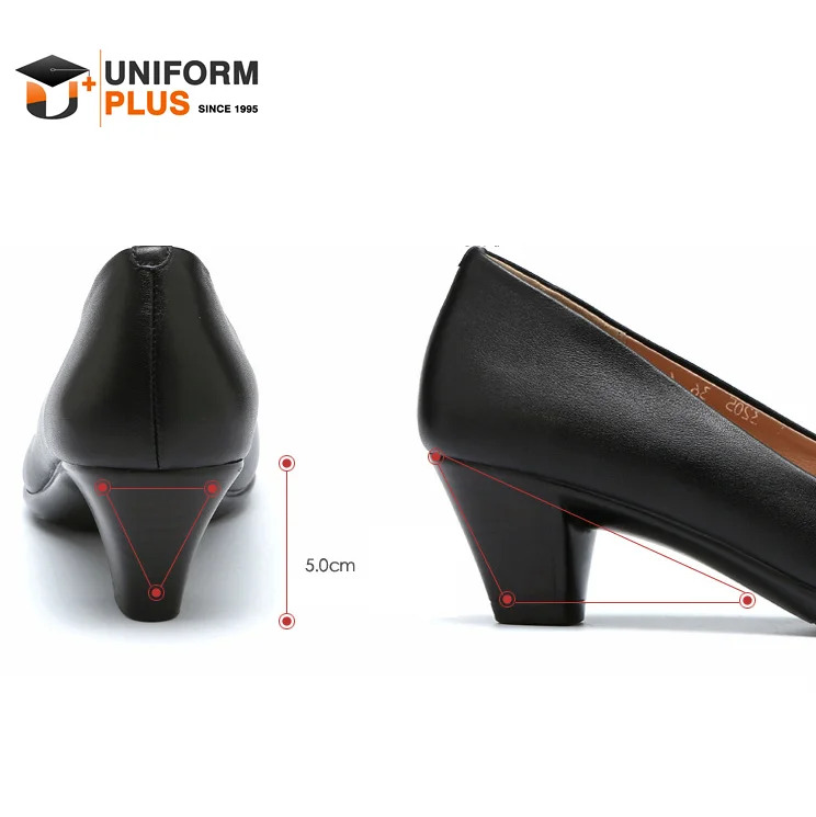 Airline Stewardess Leather Square Heel Pumps Shoes For Cabin Crew