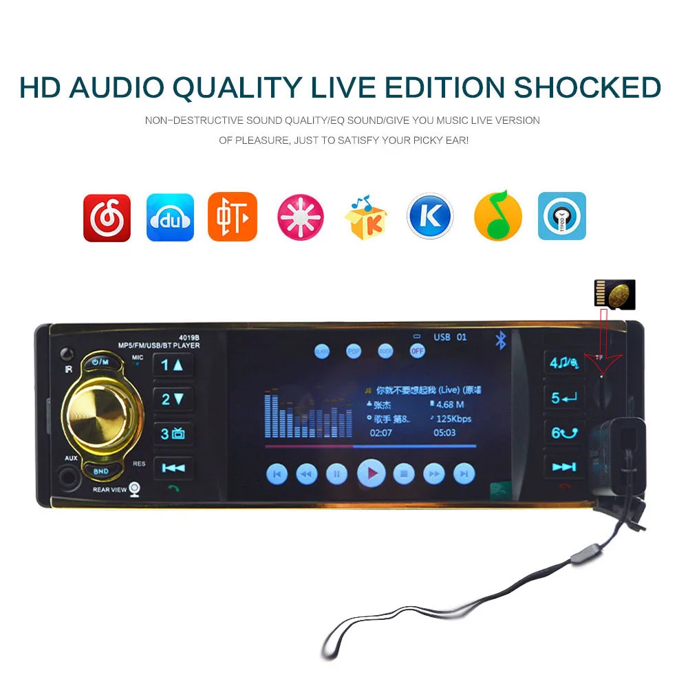 12V 4019B 1 One Din MP3 player Car Radio Audio Stereo USB AUX FM Radio Station Bluetooth with Rearview Camera Remote Control