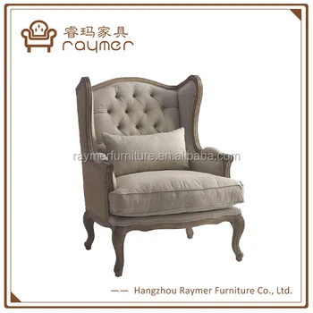 Berger French Country Linen On Tufted Wing Back Arm Chair Berger French Country Linen On Tufted Wing Back Arm Chair