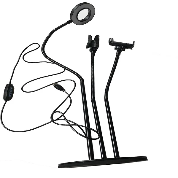 

3 in1 selfie Flexible rig Live broadcast set with microphone clip, phone holder and LED Light, Black and white