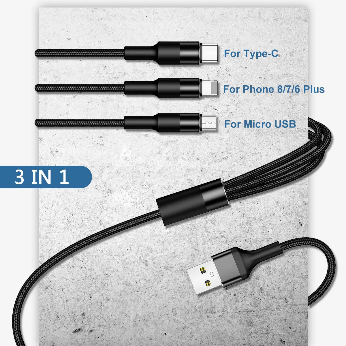 Three In One Dual Port Usb Charger Cable 3 In 1 Multi Use Mobile Phone
