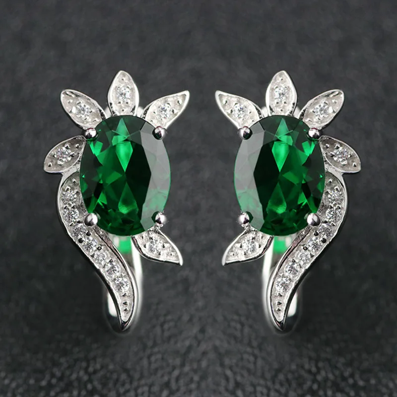 

10k solid gold drop earrings with green emerald nano gemstones set
