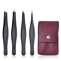 

Amazon hot selling stainless steel eyebrow tweezers set slanted pointed tip good eyebrow tweezers in travel storage pouch