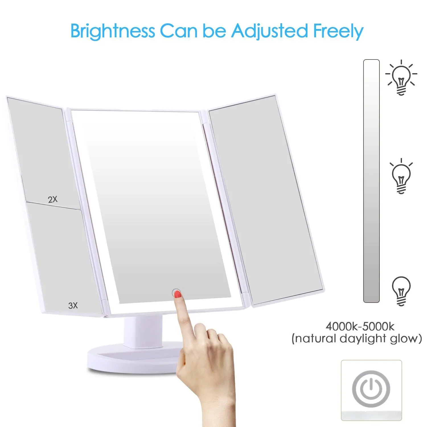 180 Adjustable Trifold Travel Vanity Mirror Led 10 X Magnifying Makeup