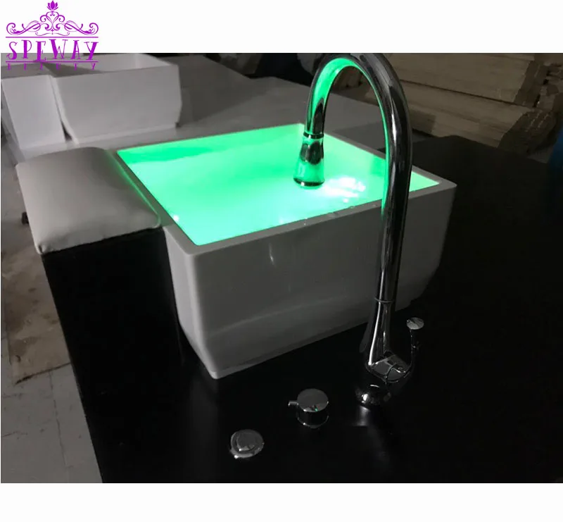 

modern square pedicure ceramic sinks bowl with purjet and led light, White