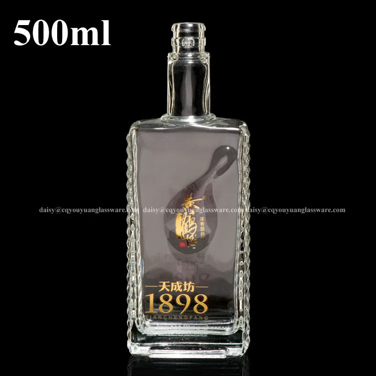 Flat Sprayed Yellow Rectangle Alcohol Liquor Glass Bottle 500ml - Buy ...