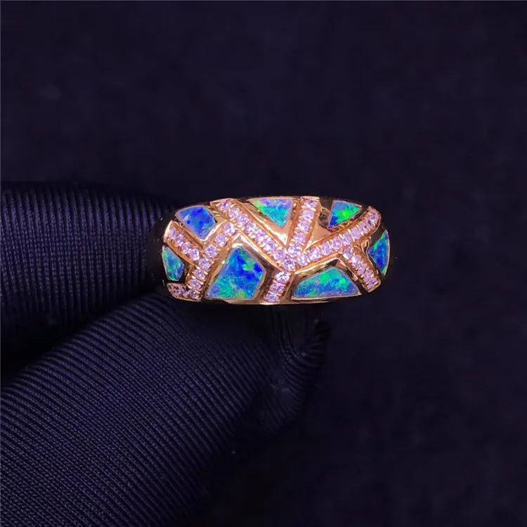 

18k gold South Africa real diamond natural opal gemstone fashionable ring