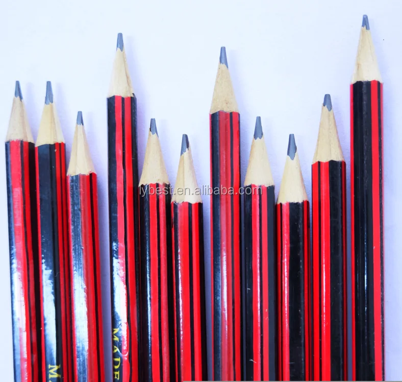 

2020 direct factory Best selling sharpened Red &Black stripped wooden pencil for student, Red and black