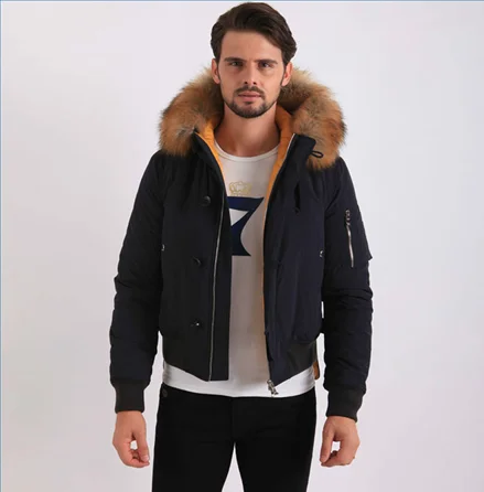 

real fox fur collar hoodied winter men's jacket, Black and any color as your request