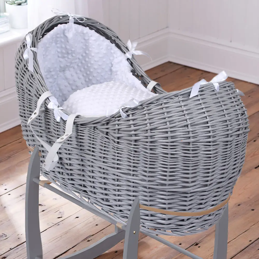 Ecofriendly Baby Moses Basket Wicker Infant Rocking Stand Moses Basket