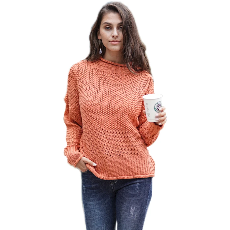 

Clothing suppliers wholesale women custom OEM casual pure color loose circular collar acrylic knit sweater