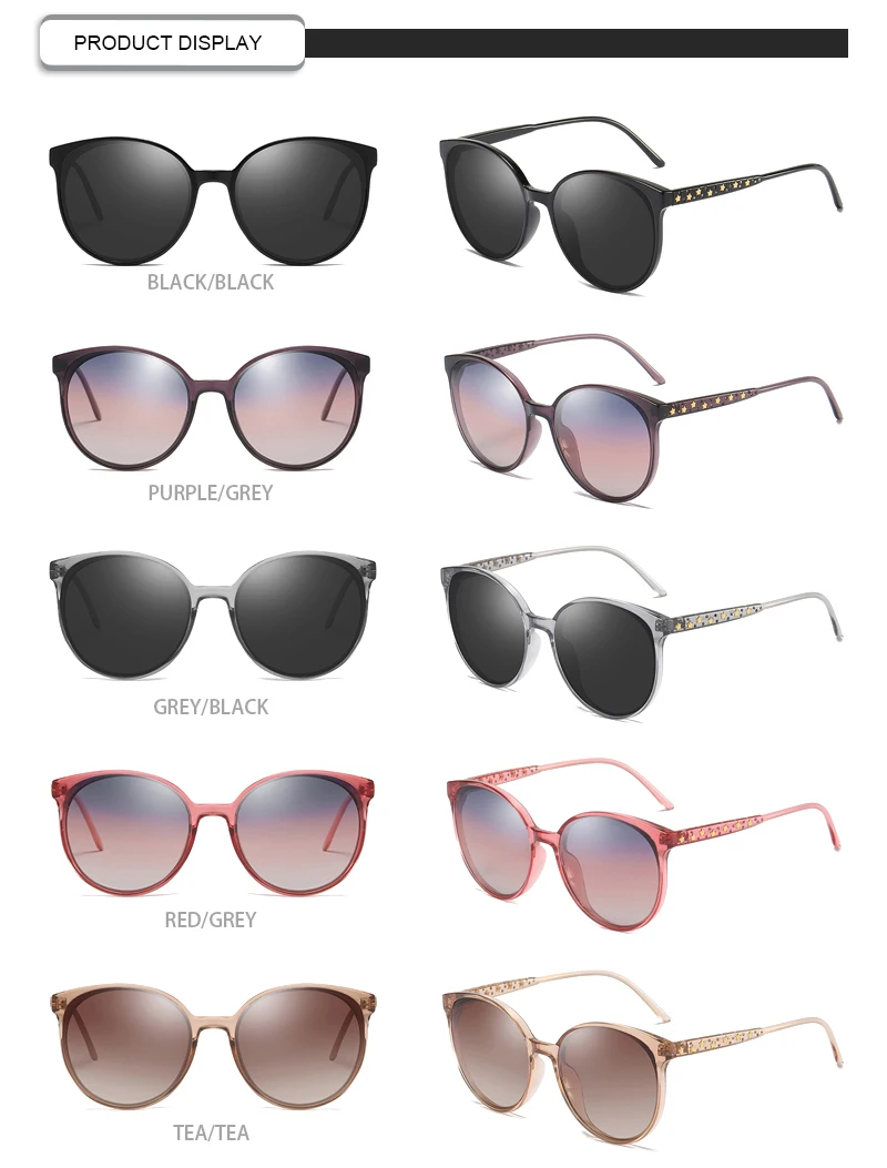 Retro fancy frame black ladies sun glasses star diamond rounded polarized sunglasses 2019