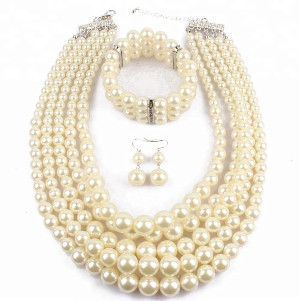 

High quality pearl beads multi-layer necklace choker necklace and earring sets