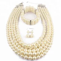 

High quality pearl beads multi-layer necklace choker necklace and earring sets