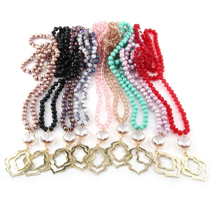 

Fashion Bohemian Tribal Jewelry Crystal Glass necklace Knotted Round Crystal link Metal two Lip Pendant Necklace, 24 color