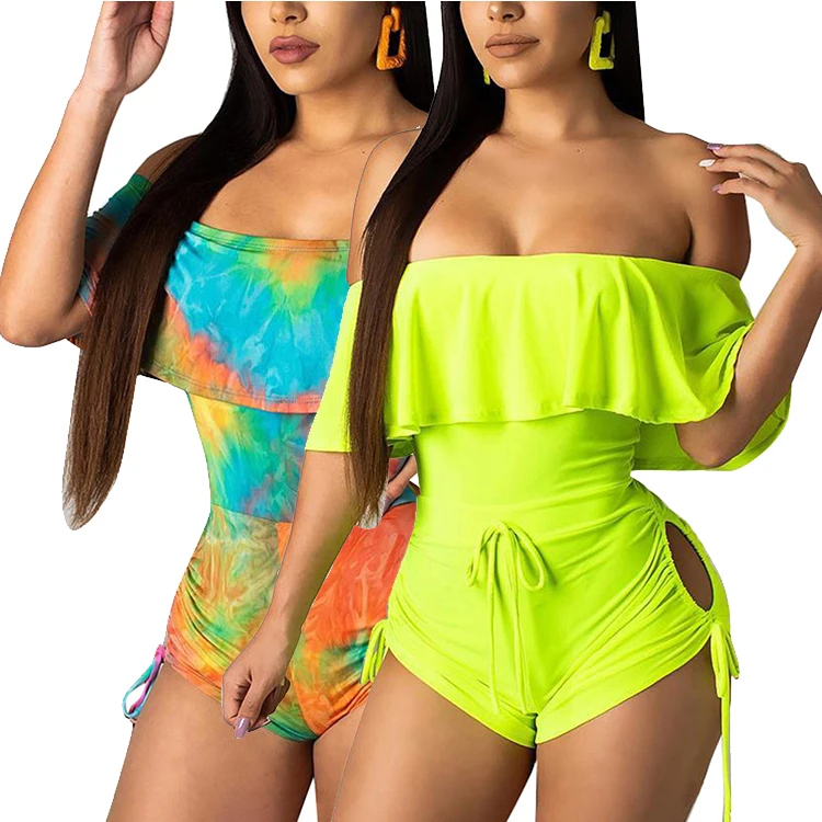 

Latest Design Short Printed Sexy Off Shoulder Womens One Piece Summer Jumpsuit