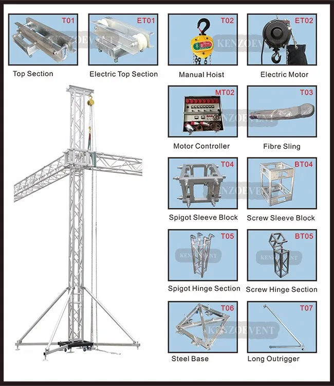 400x400mm spigot beam truss 290mm truss pillar with lift tower