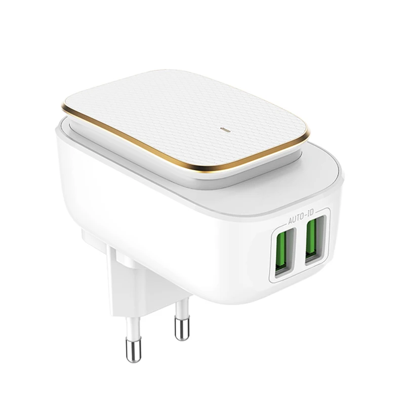 

High Quality 12W 2 ports 2.4A USB wall charger with LED night lamp universal travel charger